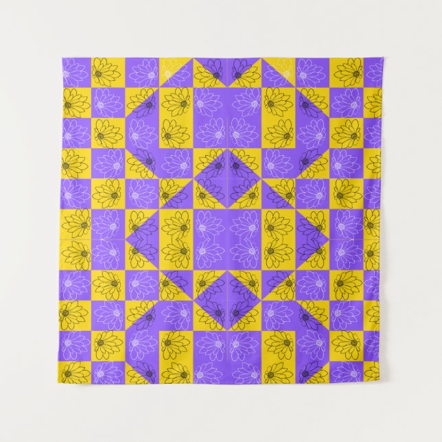 Ästhetisches geometrisches Schachbrett Muster Wandteppich (Vorderseite)