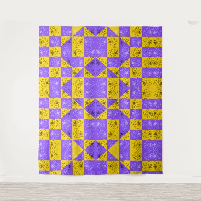 Ästhetisches geometrisches Schachbrett Muster Wandteppich (Vorderseite)