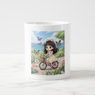 Ästhetisches Mädchen, das in einem schönen Garten Jumbo-Tasse