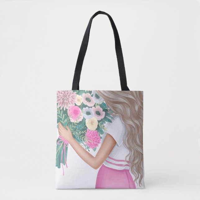 Ästhetisches Mädchen mit Blumenstrauß-Illustration (Vorderseite)