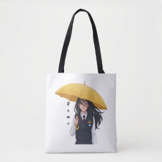 Ästhetisches Mädchen mit gelber Regenschirm-Tasche