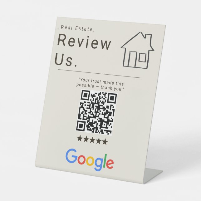 Ästhetisches Makler-Bewertungs-US-QR-Code-Schild Sockelschild (Vorderseite)
