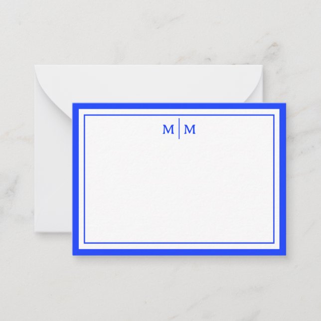 Ästhetisches Minimalistisches Blau mit Border und  Mitteilungskarte (Vorderseite)