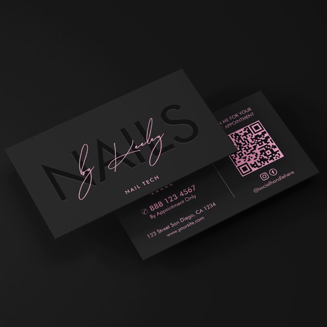 Ästhetisches Nagelstudio Schwarz Rosa Nageltechnik Visitenkarte (Aesthetic Nails Studio Black Pink Nail Technician Business Card
)