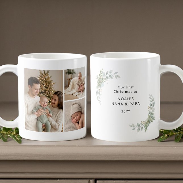 Ästhetisches Neujahrsfoto der ersten Großeltern Kaffeetasse (New Grandchild photo collage first christmas mug by Darling & May)