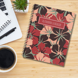 Ästhetisches Personalisiertes Rot-Schwarz-Flora-Mu Notizbuch