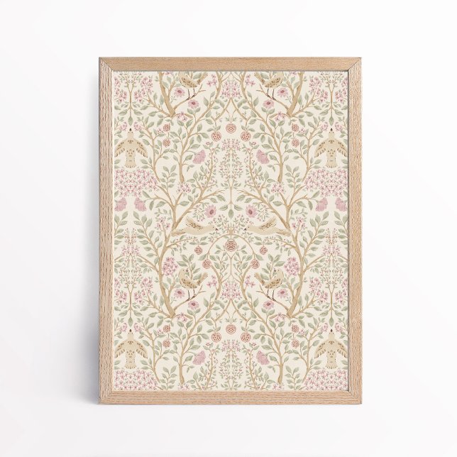 Ästhetisches Rosa Beige Vögel in Bäumen Botanisch Poster (Von Creator hochgeladen)