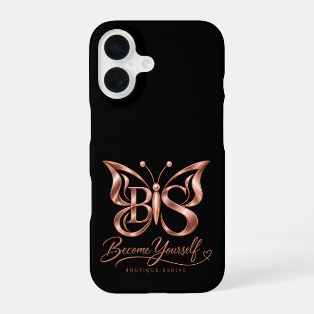 Ästhetisches Rose Gold Schmetterling iPhone Case | 16 Hülle (Rückseite)