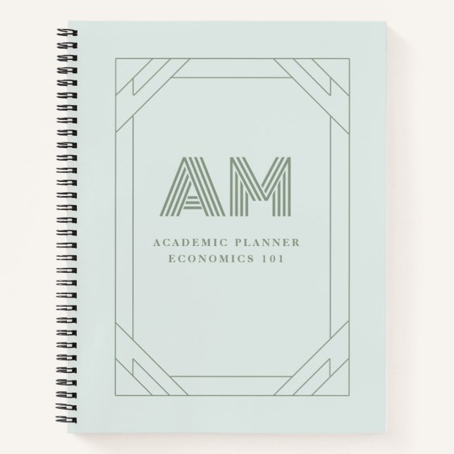 Ästhetisches Sage-Grün individuelles Monogramm aka Notizbuch (Vorderseite)