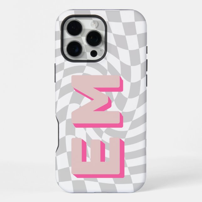 Ästhetisches Schachbrett-Trend-Monogramm iPhone Hülle (Rückseite)