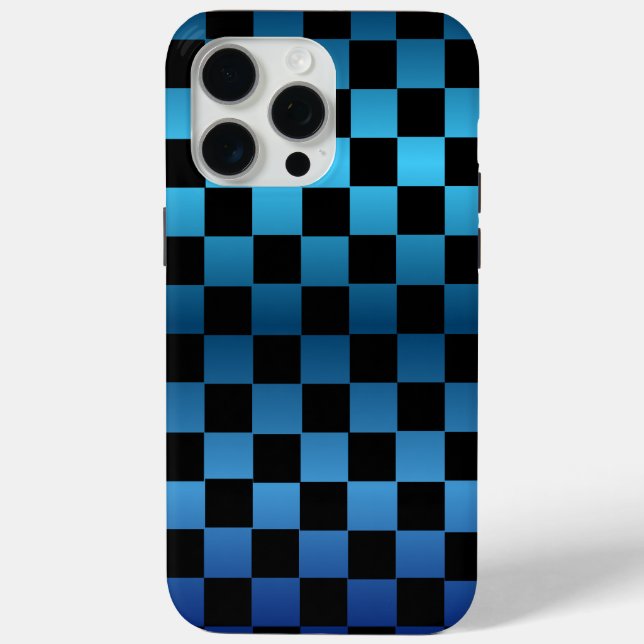 Ästhetisches Schwarz-Blau-Schachbrett Retro Case-Mate iPhone Hülle (Rückseite)