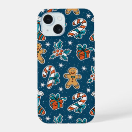 Ästhetisches Weihnachtsmuster Santa Süßigkeiten iPhone 15 Hülle