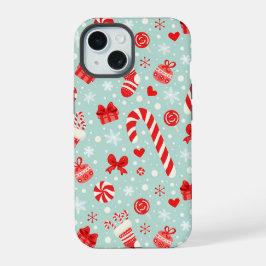 Ästhetisches Weihnachtsmuster Süßigkeiten iPhone 15 Hülle