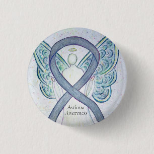Asthma Awareness Ribbon Engel Customized Art Butto Button