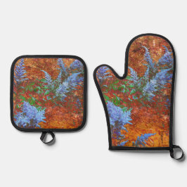 Astilbe Dusty Blue an Bord Ofenhandschuh & Topflappen-Set