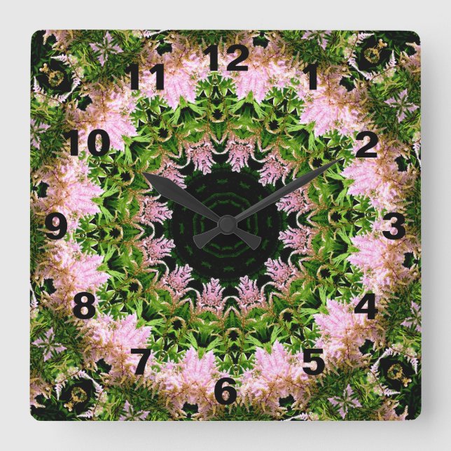 Astilbe-Kranz Quadratische Wanduhr (Vorderseite)