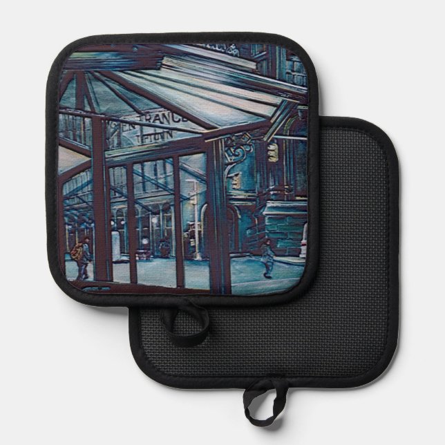 Astor Place Aborigines, NYC Topflappen (Vorderseite/Rückseite)