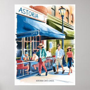 Astoria Cafe Schach Aquarell Poster
