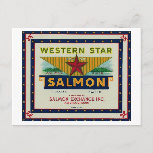 Astoria, Oregon, Western, Star-Lachs-Case-Label Postkarte (Vorderseite)