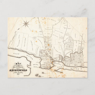 Astoria & Ravenswood, Long Island Map (1840) Postkarte