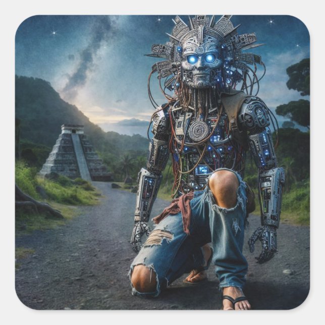 Astral Blue Jeans Warrior Quadratischer Aufkleber (Vorderseite)