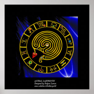 ASTRAL LABYRINTH GOLD ZODIAC CHART Astrologie Poster