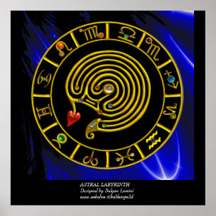 ASTRAL LABYRINTH GOLD ZODIAC CHART Astrology Poster