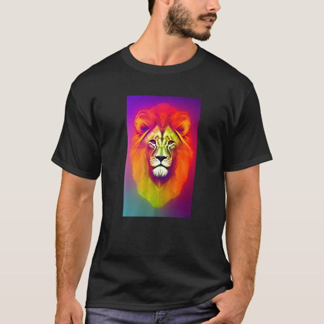 Astral Lion Portrait Psychedelic Cosmic Trippy T-Shirt (Vorderseite)
