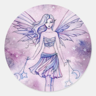 Astralina Niedlich Lila Blue Fairy Illustration Runder Aufkleber