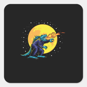 Astro-Godzilla-Illustration mit Design Quadratischer Aufkleber