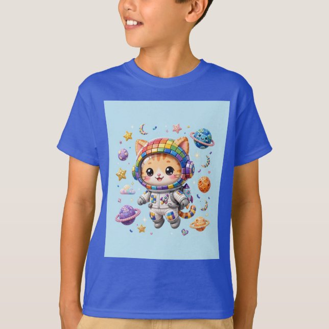 Astro-Katze - hellblauer Himmelshintergrund - Kind T-Shirt (Vorderseite)