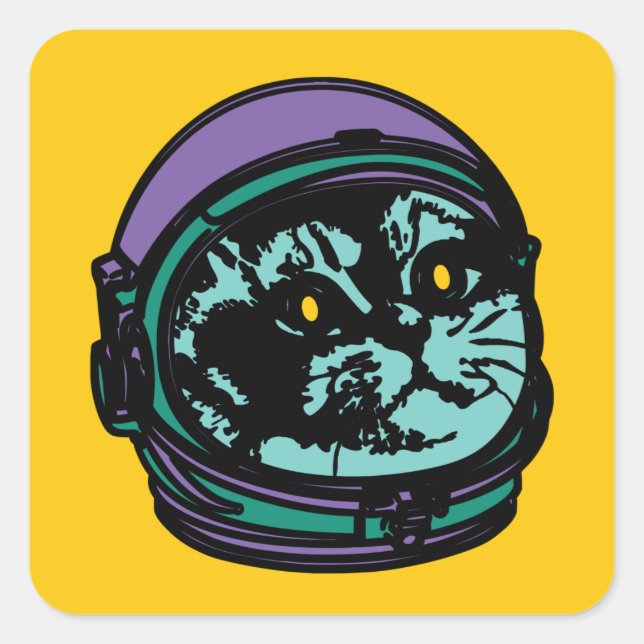 Astro Katzenatmung verstärkt... Quadratischer Aufkleber (Vorderseite)