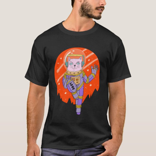 Astro Kosmische Weltraumkatze T-Shirt (Vorderseite)