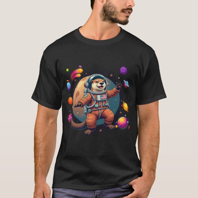 Astro-Otter: Adorable Otter Astronaut erforscht di T-Shirt (Vorderseite)