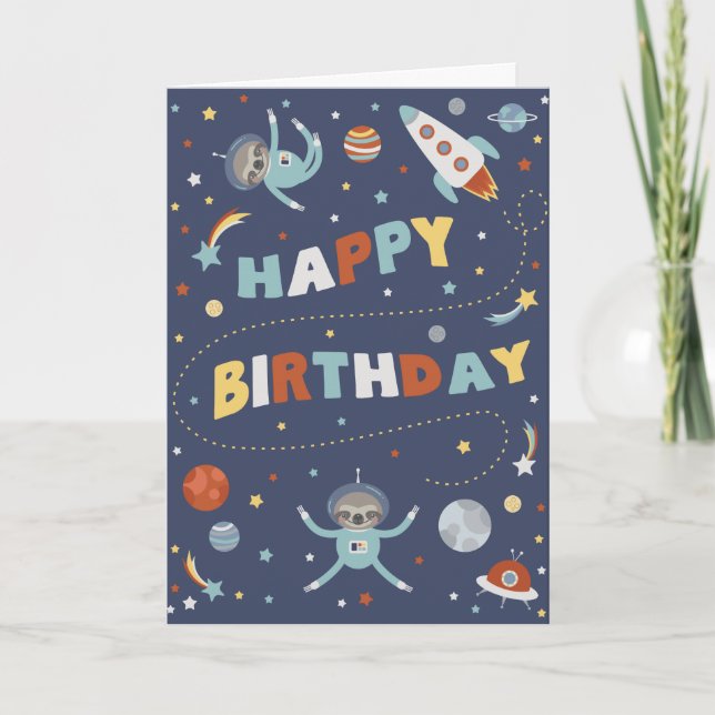Astro Sloth Happy Birthday Karte (Vorderseite)