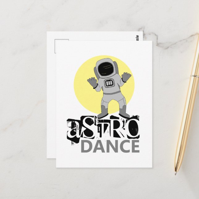 Astro-Tanz, Astronaut Postkarte (Vorderseite/Rückseite Beispiel)