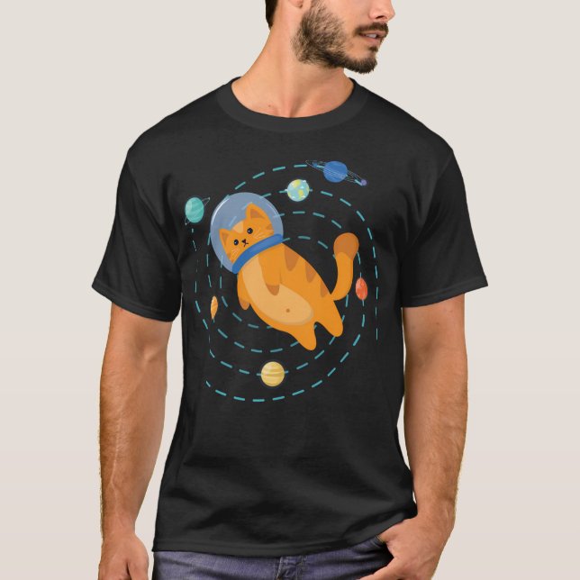 Astrocat - Astronautenkatze mit Planeten T-Shirt (Vorderseite)