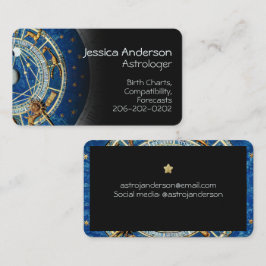 Astrologer Celestial Blue Rustic Gold Zodiac Wheel Visitenkarte