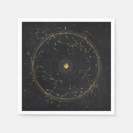 Astrological star map black gold gold zodiac stars serviette