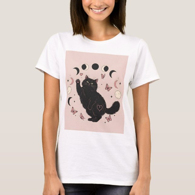 Astrologie Black Cat Frauentrickchen T-Shirt (Vorderseite)