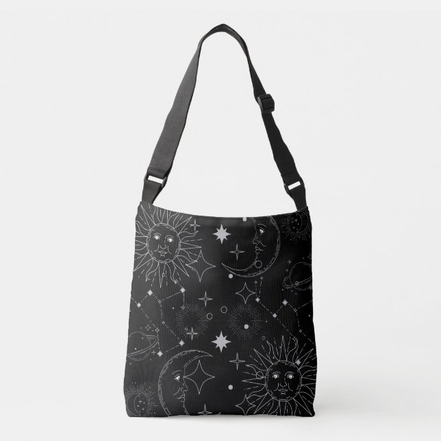 ASTROLOGIE CROSSBODY(BLACK) BAG TRAGETASCHEN MIT LANGEN TRÄGERN (Vorderseite)