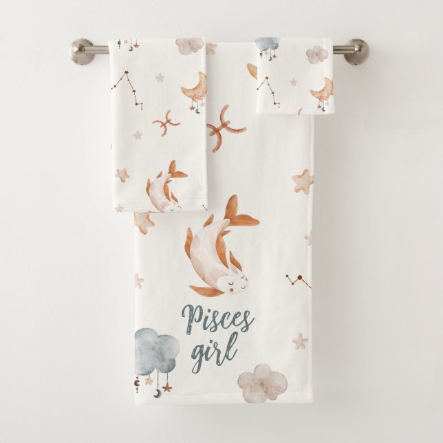 Astrologie-Design: Aquarellfarben-Fische-Zodiaka-Z Badhandtuch Set (Insitu)