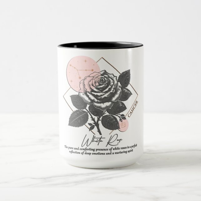 Astrologie/Krebs Zodiaka Signatur Blume Weiße Rose Tasse (Zentrum)