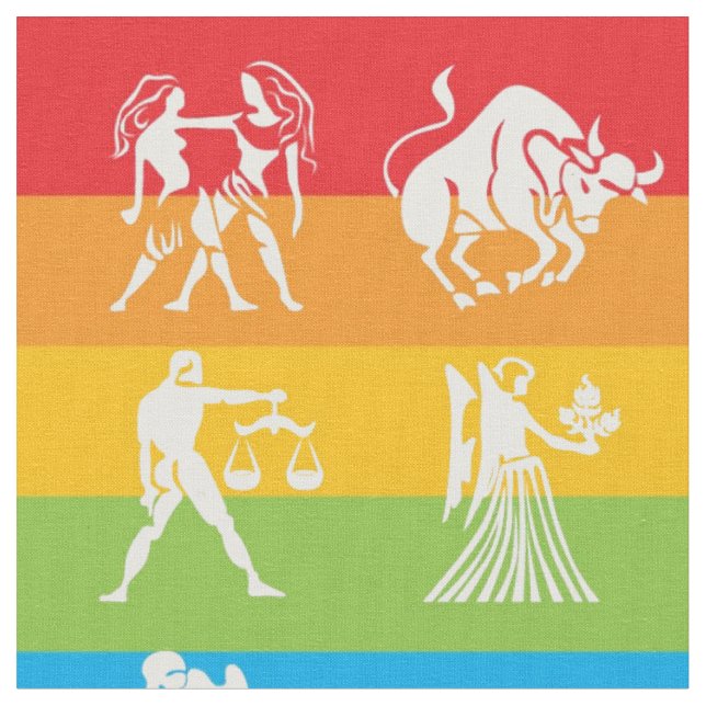 Astrologie Tierkreiszeichen Regenbogen-Druckmuster Stoff (Nahaufnahme)