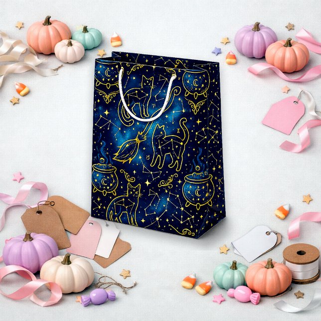 Astrologie Türkis Gold Witchy Katze Mittlere Geschenktüte (Von Creator hochgeladen)