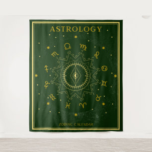 Astrologie Zodiac Kalender - grün Wandteppich