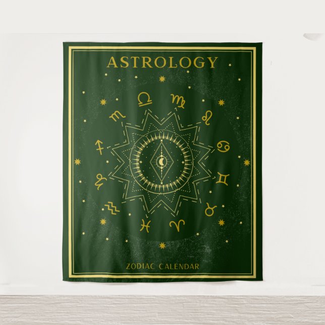 Astrologie Zodiac Kalender - grün Wandteppich (Vorderseite)