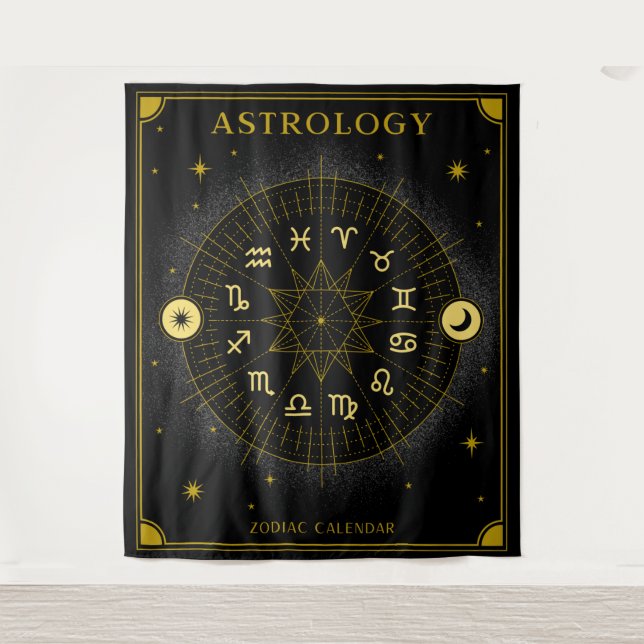 Astrologie Zodiac Kalender - Schwarz Wandteppich (Vorderseite)
