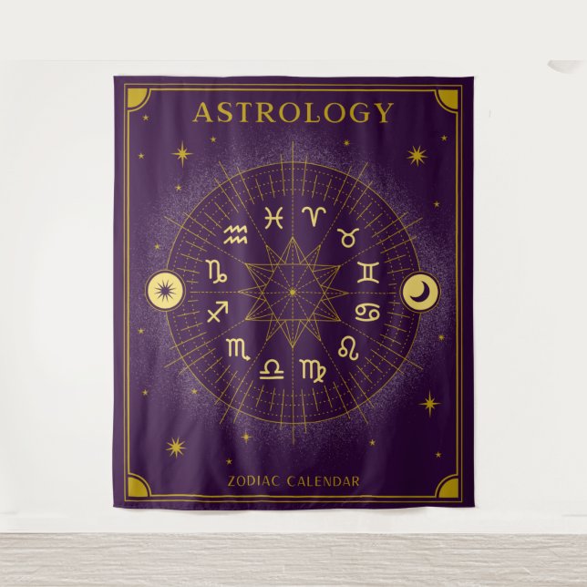 Astrologie Zodiakalender - Lila Wandteppich (Vorderseite)