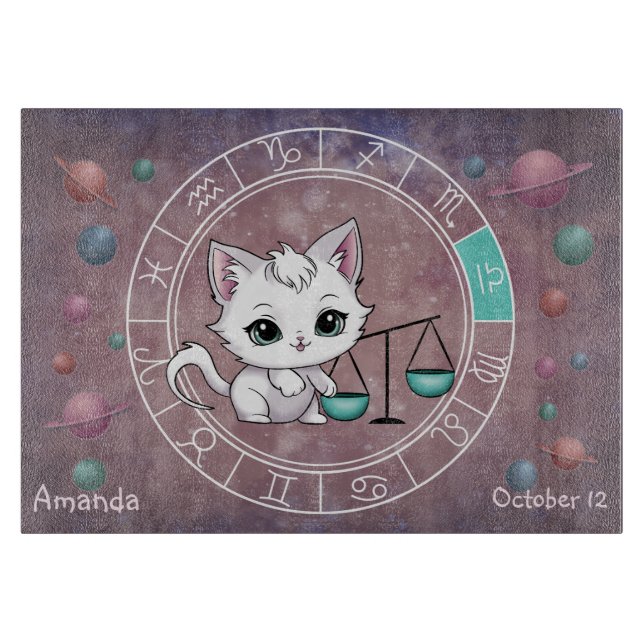 Astrologische Libra Niedliche Katze Zodiac Wheel P Schneidebrett (Vorderseite)